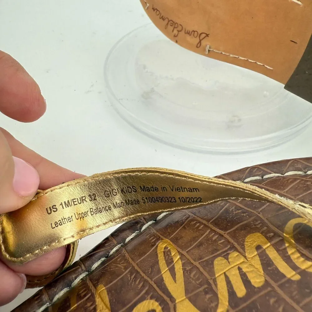 Sam Edelman Girls Gigi Thong Sandal Size 1 Gold Faux Leather Flat